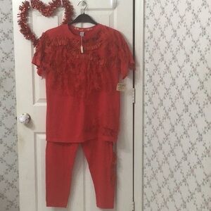 Valentine Vintage R Fox One of a Kind Wearable Art 2 Piece Red Lace & Ribbon NWT